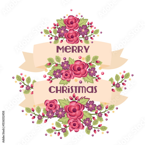 Beautiful Flowers Christmas Arrangement Cartoon Illustration Vector Clipart Sticker Decoration Background