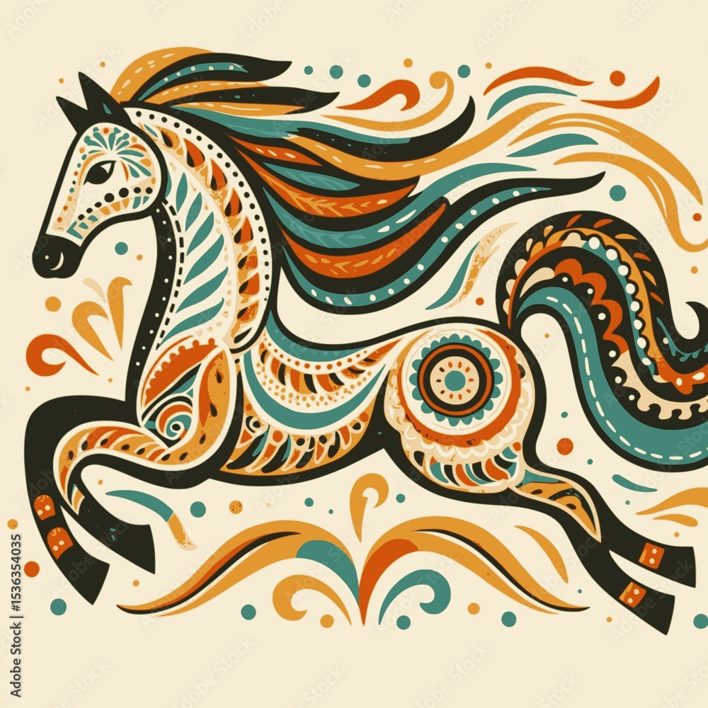 Obraz premium Unusual decorative horse, tattoo design