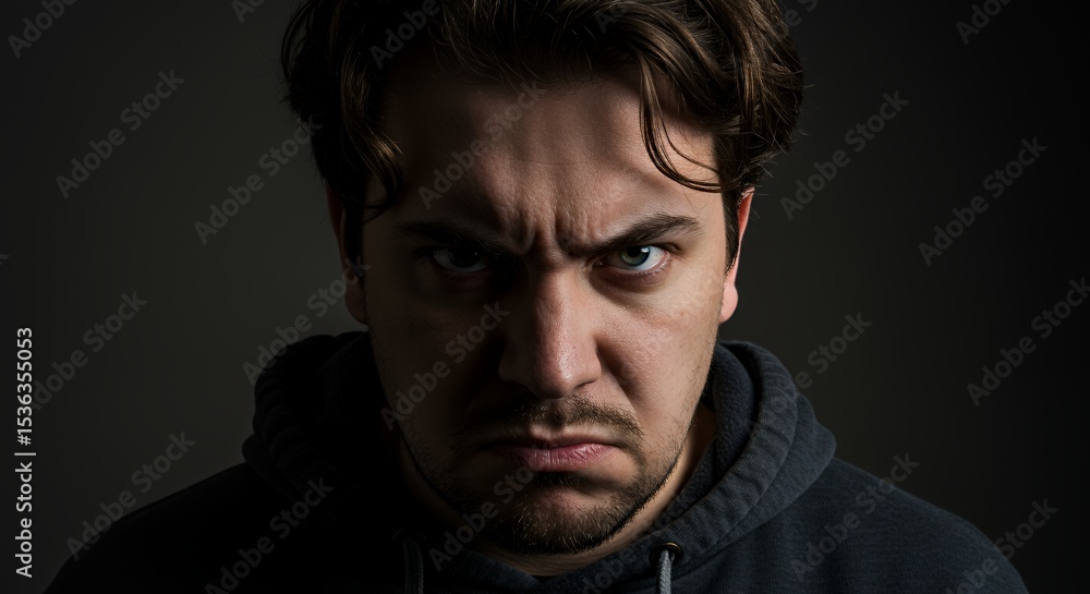 Intense Portrait: A Man's Angry Face Close-Up Intense Portrait: A Man's Angry Face Close-Up