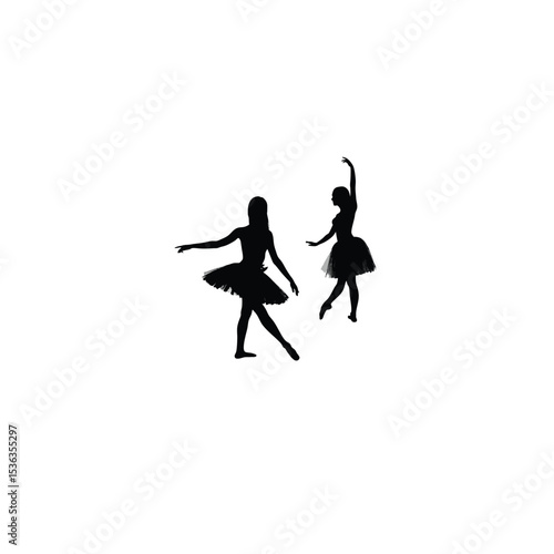 woman practicing ballet silhouette black on white background