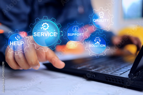 Fotomural services concept with engineer using laptop computer to monitoring customer requ