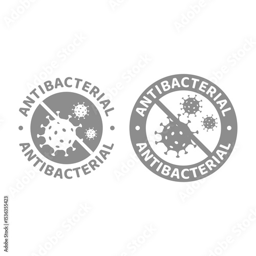 Antibacterial gel or wipes label. Disinfectant, antiseptic spray and solution vector icon sticker.