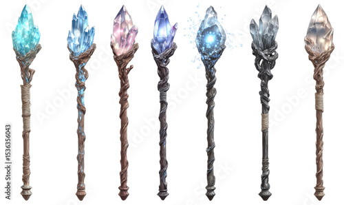 Eight magical staffs of varied colors