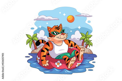 Cute Tiger Enjoying Summer Vacations