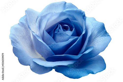 Fototapeta Naklejka Na Ścianę i Meble -  Vibrant blue rose with dew-kissed petals isolated on transparent PNG background in high resolution for versatile cutout use in floral illustrations, wedding stationery, and digital art projects