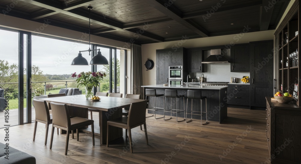 Contemporary kitchen with dark wood and island Contemporary kitchen with dark wood and island