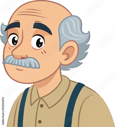 Gentle Senior Portrait: A heartwarming close-up of a kind-eyed, gentle old man with a distinguished mustache and thinning hair. A portrait that exudes warmth and experience.