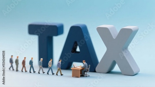 Tax Concept with Miniature People and Desk