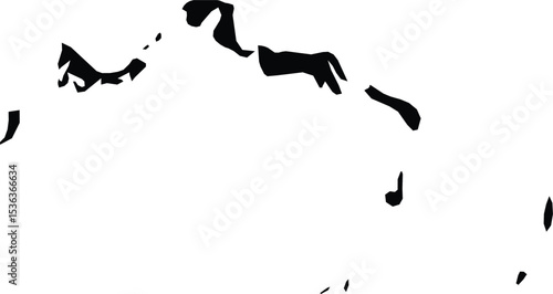 detailed black silhouette map of turks and caicos islands with regional borders on white background