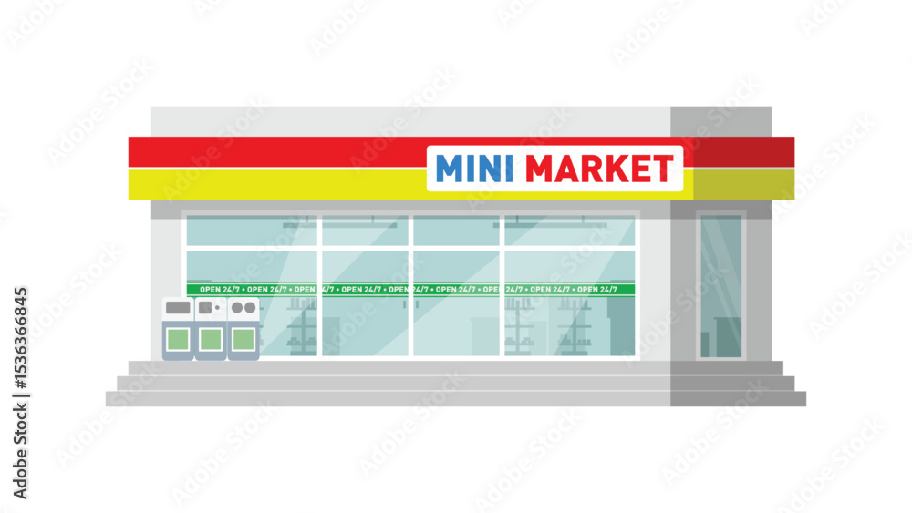 Flat Vector Illustration of Mini Market Storefront – Convenience Shop Design Flat Vector Illustration of Mini Market Storefront – Convenience Shop Design