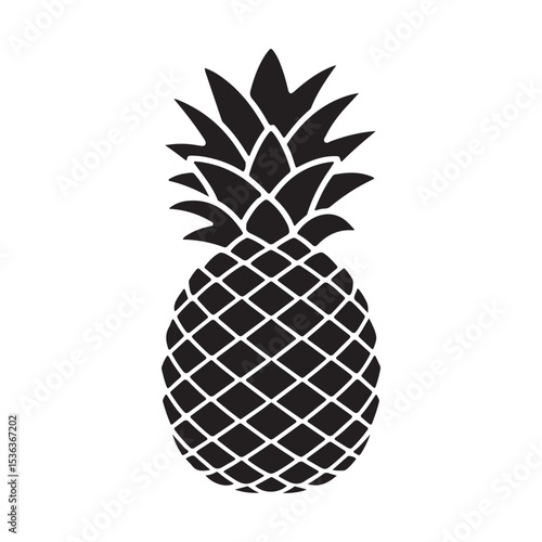 Tropical Pineapple Fruit Black Silhouette Vector Icon Design Element