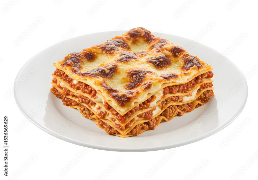 A plate of lasagna on a white background isolated on white or transparent background. PNG A plate of lasagna on a white background isolated on white or transparent background. PNG