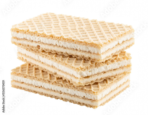 Delicious stacked wafers filled with creamy filling perfect for snacks or desserts in an enticing presentation capturing sweetness isolate on transparent background