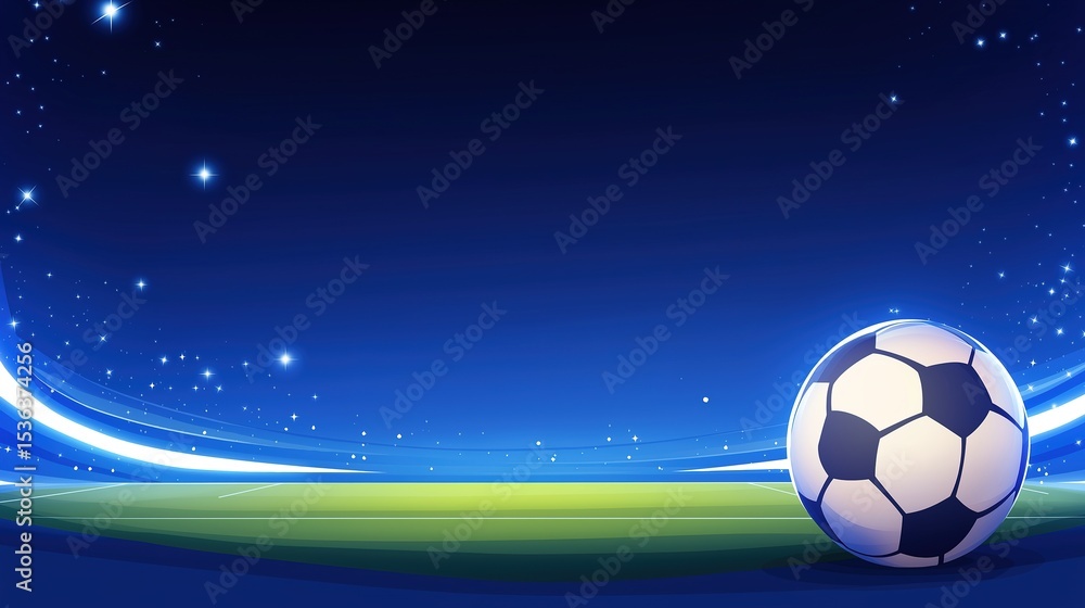 Fototapeta premium Night Football Field with Soccer Ball
