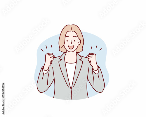 Energetic female Office Worker. Hand drawn style vector design illustrations.