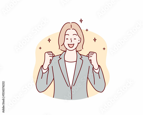 Energetic female Office Worker. Hand drawn style vector design illustrations.