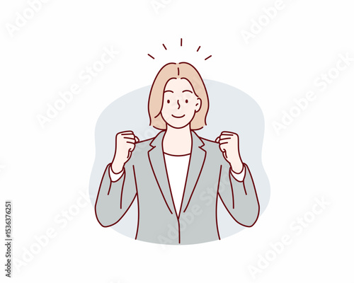 Energetic female Office Worker. Hand drawn style vector design illustrations.