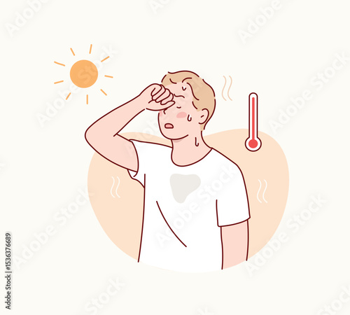 Exhausted Man on a Hot Day. Hand drawn style vector design illustrations.