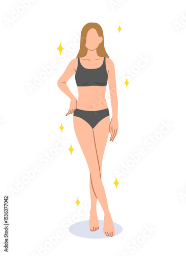 スタイルのいい女性の主線なし全身イラスト素材