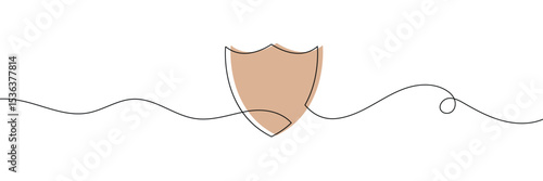 Shield continuous line art. guard drawing sign. protect linear symbol. vector isolated on white background . Vector Illustration . EPS 10 . 