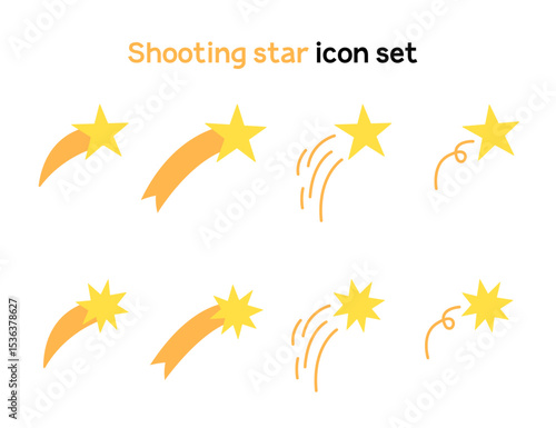 별똥별 드로잉 아이콘 세트(shooting star line drawing coloring icon set)