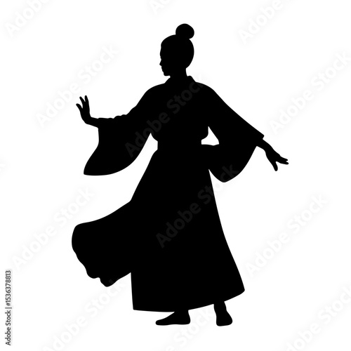 Silhouette of traditional Japanese dancer in motion, cultural expression