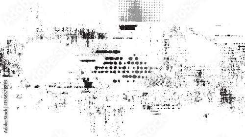 Abstract Black and White Grunge Texture with Speckled and Dotted Patterns Irregular Shapes and Distressed Effects