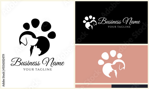 Dog Cat Paw Print Logo Design.