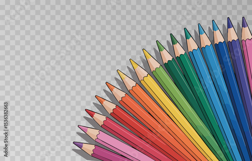Colorful crayon colored pencil set png. Back to school concept with colorful crayons on isolated transparent background. Vector multicolored pencils illustration.