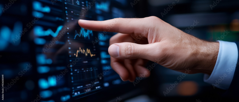 Fototapeta premium Business Professional Analyzing Financial Data on Touchscreen with Graphs and Charts Displayed
