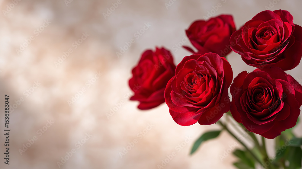 Naklejka premium Elegant Red Roses Blooming on a Neutral Background