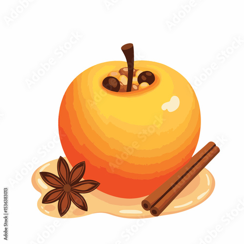 Baked apple filled with nuts and raisins, delicious dessert concept