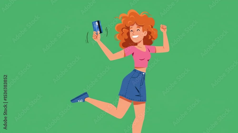 Happy woman celebrating credit card purchase Happy woman celebrating credit card purchase