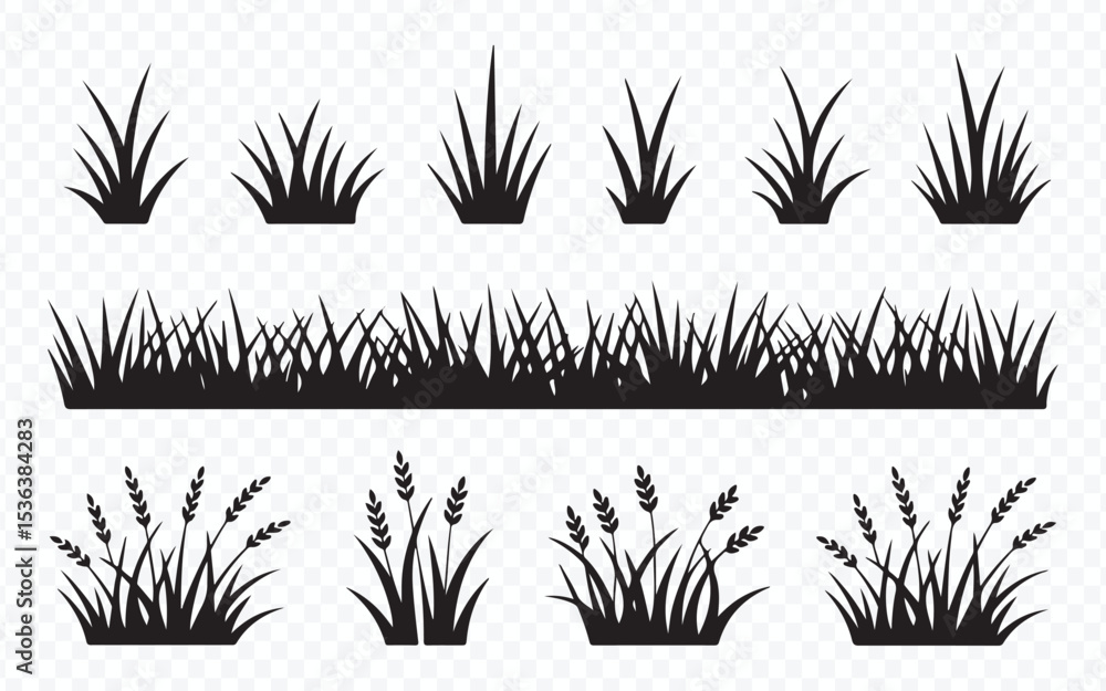 Fototapeta premium Seamless Grass Border Vector Icon Set for Landscape Illustration
