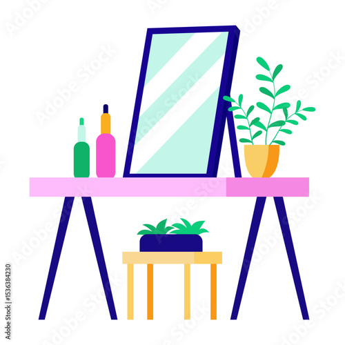 Flat style illustration showing console table with decorative items