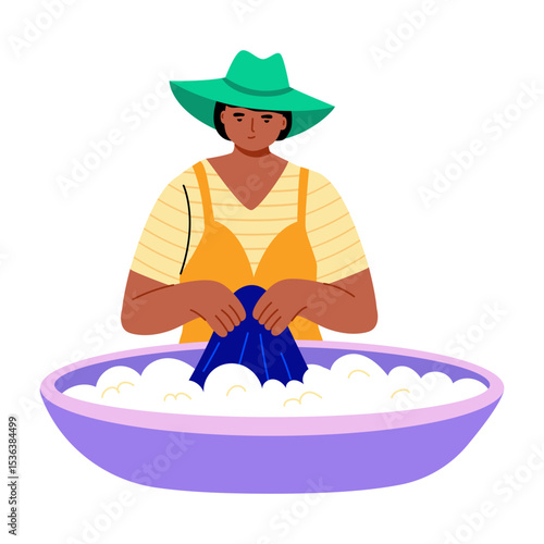A flat style illustration showing person washing clothes