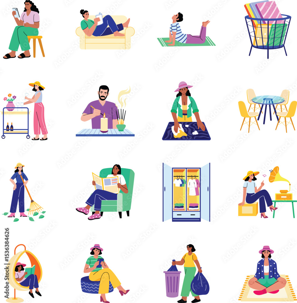 Fototapeta premium Pack of Flat Style Home Illustrations