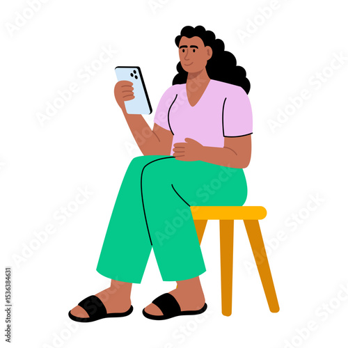 Flat style illustration showing a character using phone
