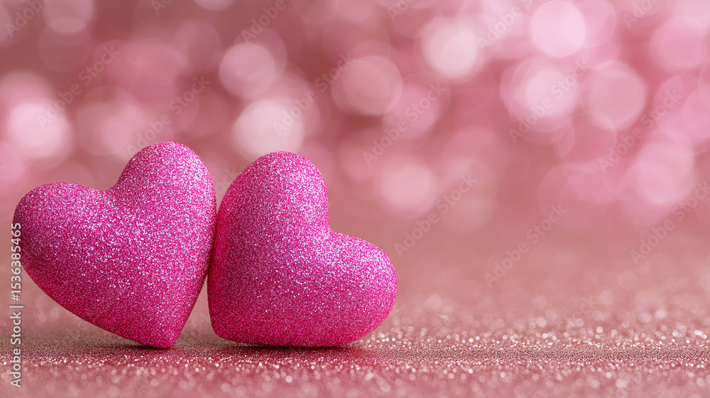 Obraz premium Festive pink glitter hearts for Valentine's Day decoration
