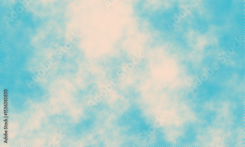 Abstract halftone grunge texture background image. Line art vintage vector background. Blue sky in engraving style.