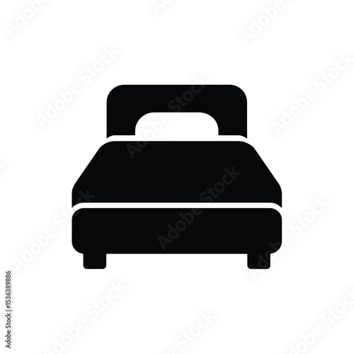 Minimalist black and white icon of a single bed, symbolizing rest and comfort