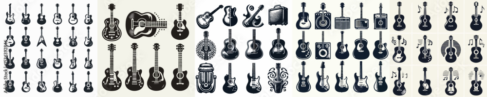 Fototapeta premium set of vector silhouette gitar icons