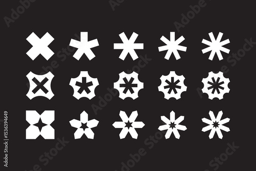 Cross geometric icon set. Asterisk geometric icon collection. Set of star, flower, asterisk abstract decorative badge bundle. Vector technology inspired modern simple symbol logo illustration pack