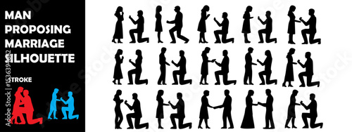 Man Proposing Marriage Silhouette Vector Set – Romantic Proposal and Engagement Moments
