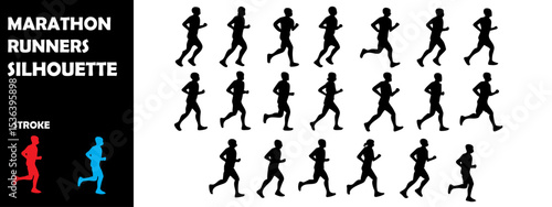 Marathon Runner Silhouette Vector Set – Athletic Motion and Competitive Running Events