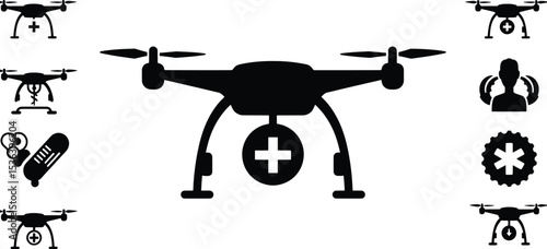 Emergency Medical Drone Service Icon Set