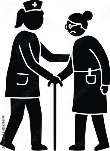 Nurse Caregiver Assisting Elderly Woman Icon