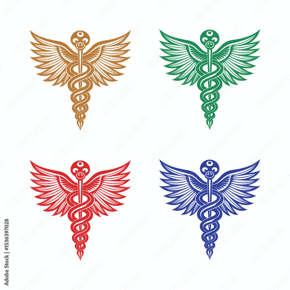 Fototapeta premium Caduceus Medical Symbol Vector Silhouette for Healthcare and Medicine, Ai generated 