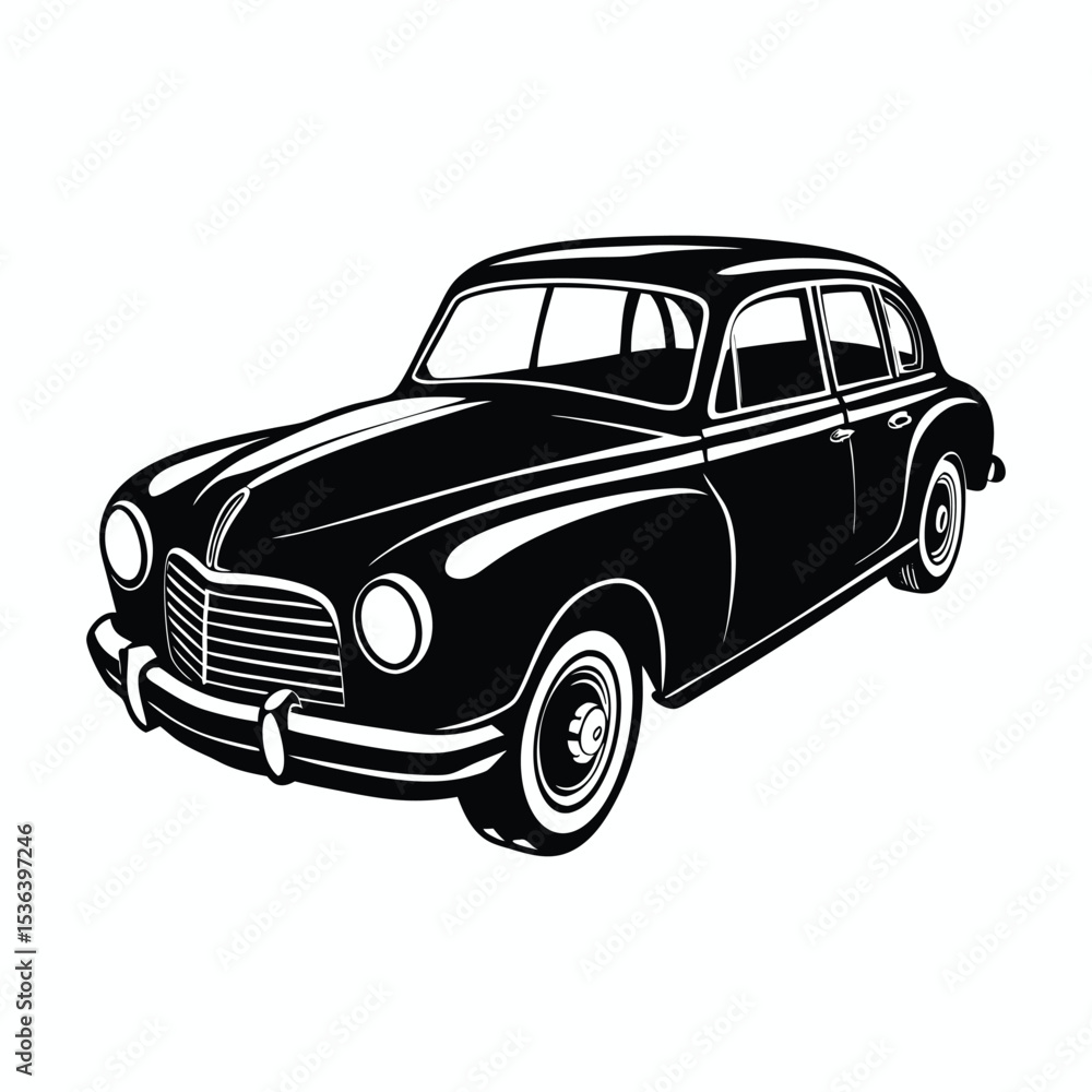 Naklejka premium Classic old vintage car automobile silhouette artwork design