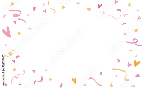 ハートと紙吹雪のかわいいフレーム背景素材